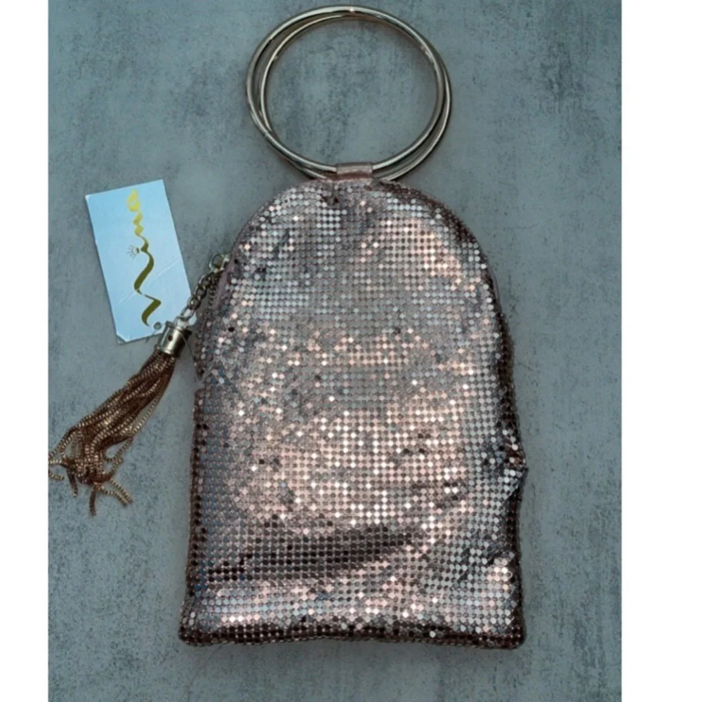 NWT Nina Chandler Rose Gold Mesh Metallic Clutch - Picture 7 of 8